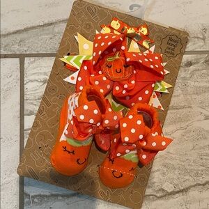 Orange Pumpkin Baby Headband and Socks Set